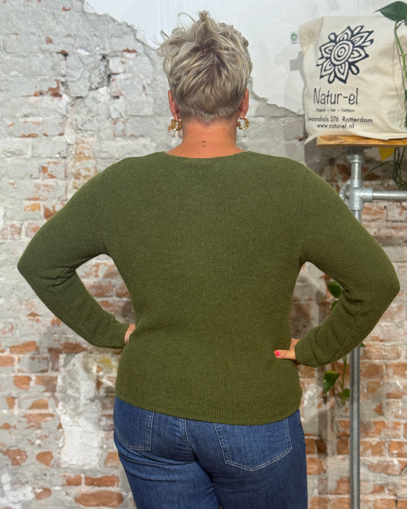 LES RACINES DU CIEL 100% baby alpaca V-neck sweater ILOE OLIVE