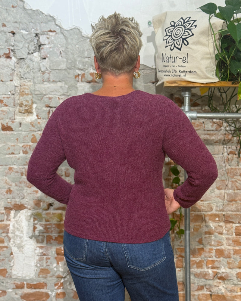 LES RACINES DU CIEL 100% baby alpaca V-neck sweater ILOE PLUM