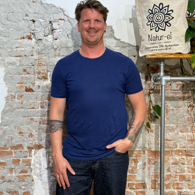 LIVING CRAFTS Linnen t-shirt met ronde hals NAVY