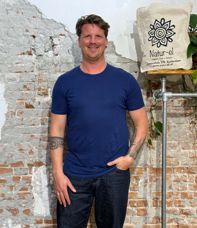 LIVING CRAFTS Linnen t-shirt met ronde hals NAVY
