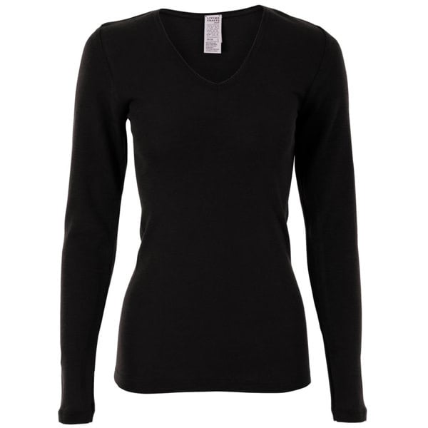 Living Crafts wol zijde longsleeve V-HALS dames ZWART