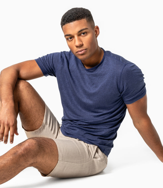 LIVING CRAFTS Linnen t-shirt met ronde hals NAVY