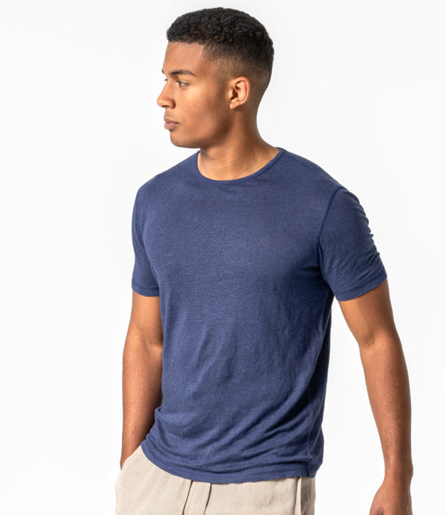 LIVING CRAFTS Linnen t-shirt met ronde hals NAVY