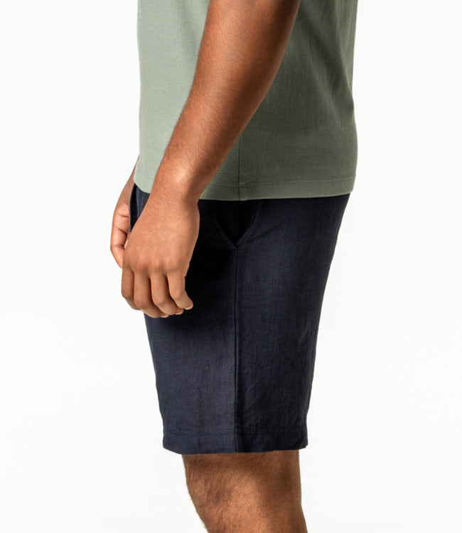 LIVING CRAFTS effen korte broek ROD NAVY  linnen