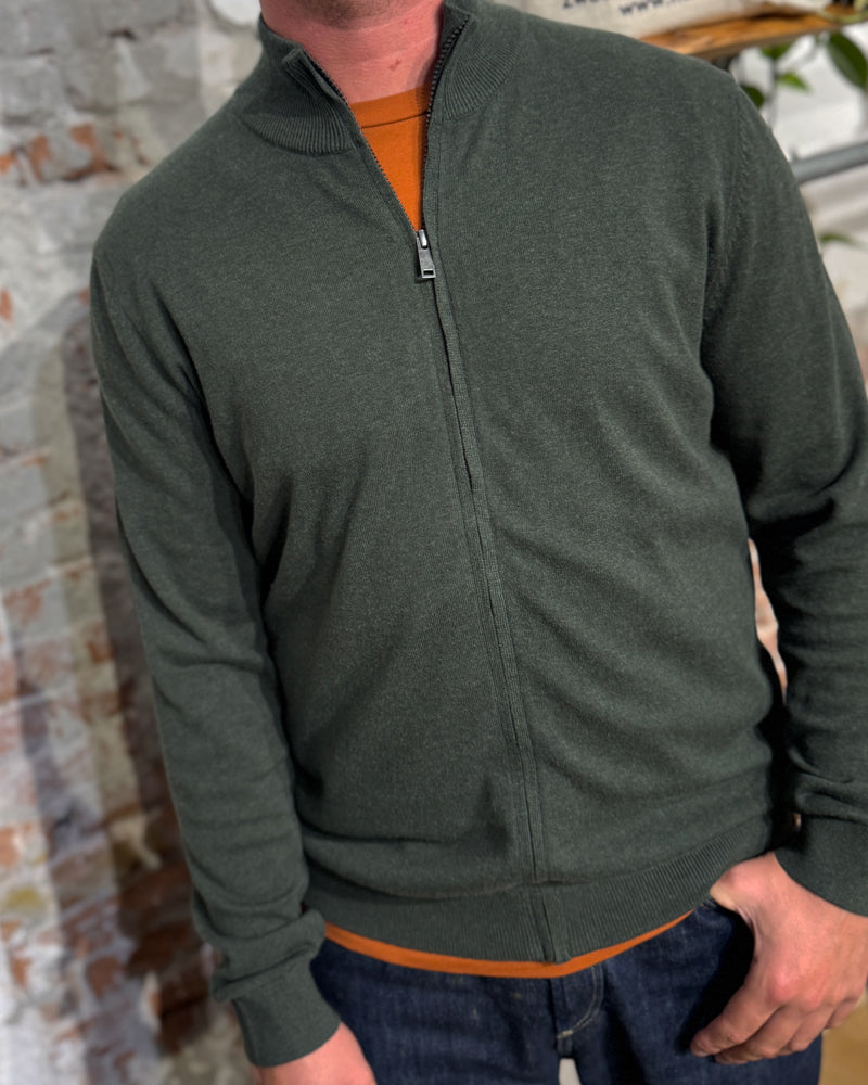 LIVING CRAFTS zip-up cardigan WIM GREEN organic cotton wool