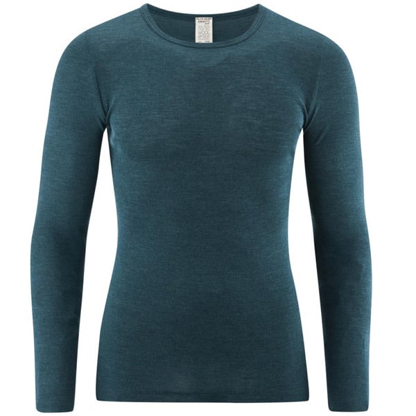 LIVING CRAFTS wol zijde longsleeve heren lange mouw PETROL