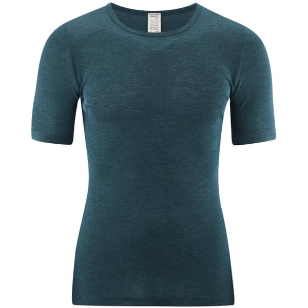 LIVING CRAFTS wol zijde shirt heren korte mouw PETROL