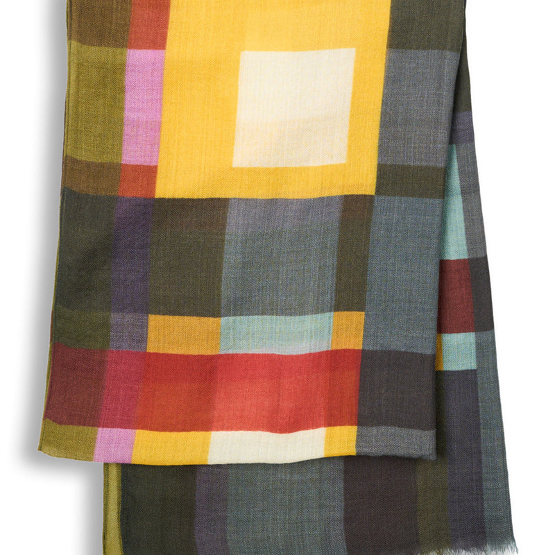 LIVING CRAFTS wollen sjaal 100% wol MULTI RUITEN