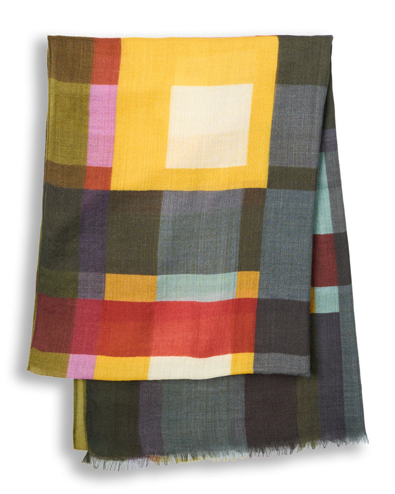 LIVING CRAFTS wollen sjaal 100% wol MULTI RUITEN