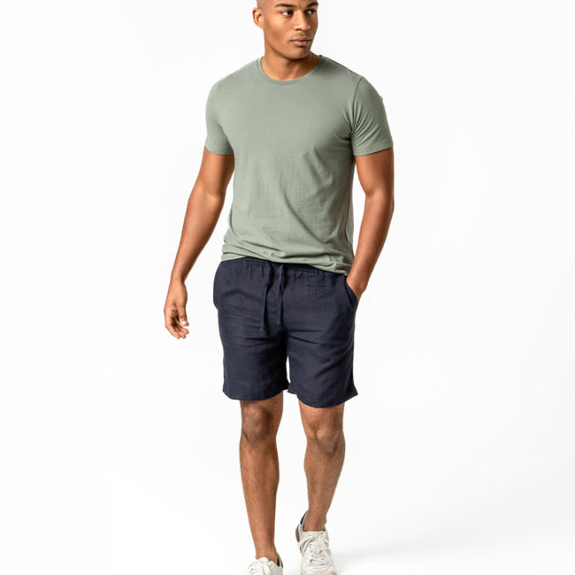LIVING CRAFTS effen korte broek ROD NAVY  linnen