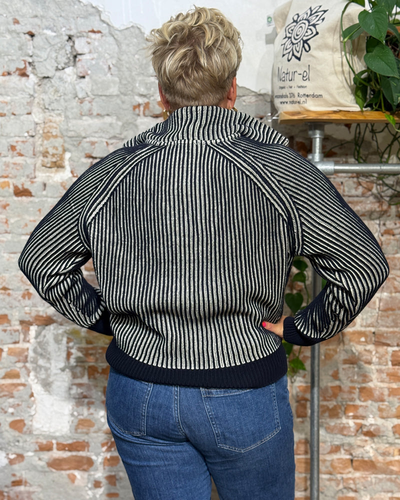 LIVING CRAFTS gestreifter Pullover MALIKA BLUE Bio-Baumwolle