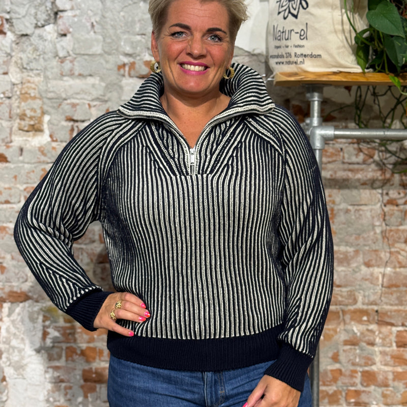 LIVING CRAFTS gestreifter Pullover MALIKA BLUE Bio-Baumwolle