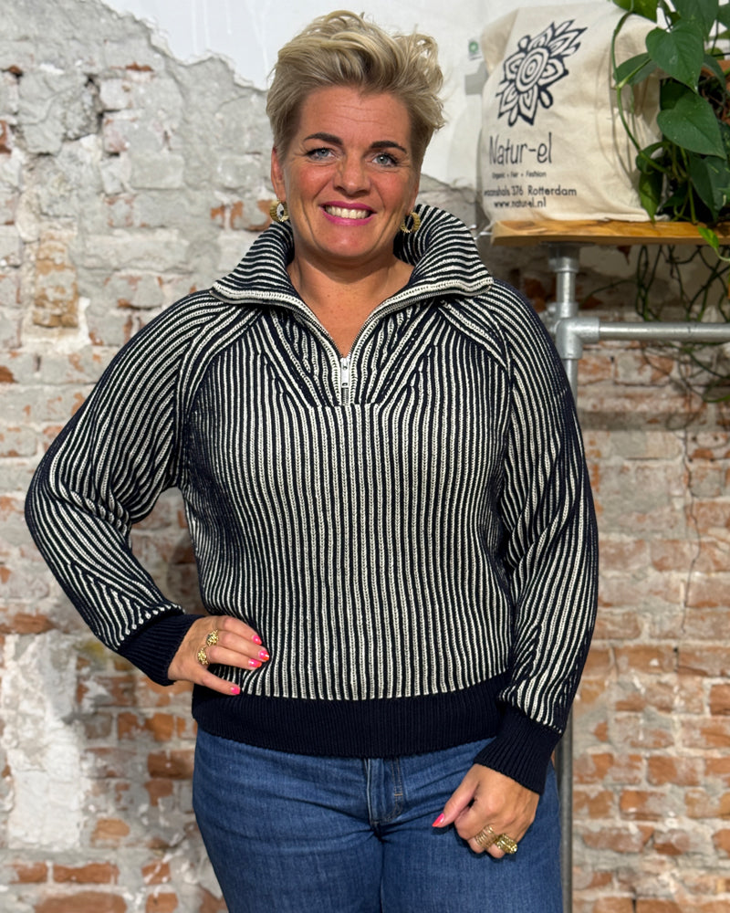 LIVING CRAFTS gestreifter Pullover MALIKA BLUE Bio-Baumwolle