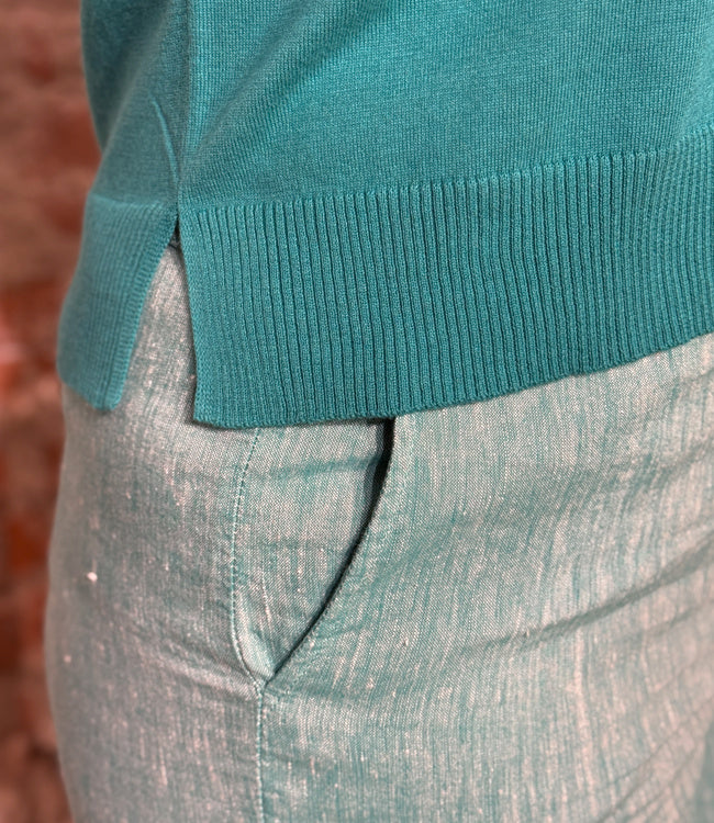 MADNES broek MARIE TEAL van linnen en biokatoen