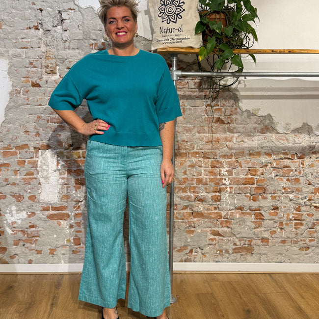 MADNES broek MARIE TEAL van linnen en biokatoen