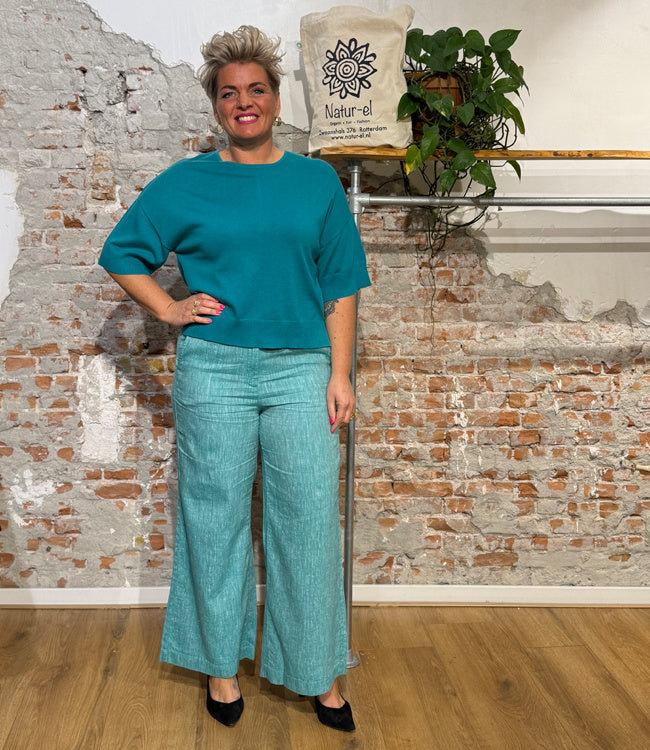 MADNES broek MARIE TEAL van linnen en biokatoen