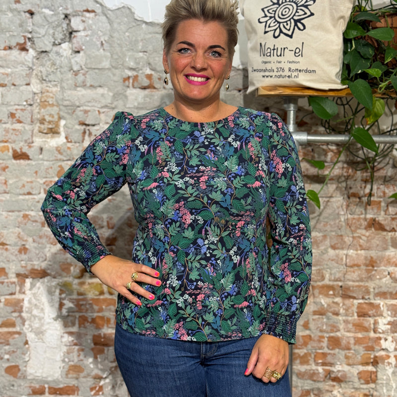 MADNESS pofmouwen shirt JIVA MIDNIGHT FOREST biologisch katoen