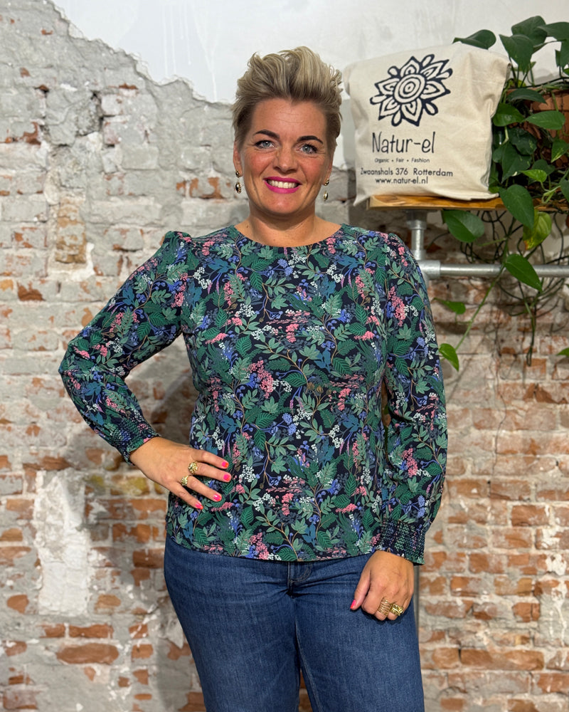 MADNESS pofmouwen shirt JIVA MIDNIGHT FOREST biologisch katoen