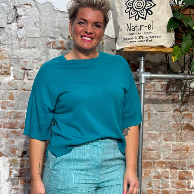 MADNESS wijde trui 1/2 mouw MILA TEAL bio katoen tencel