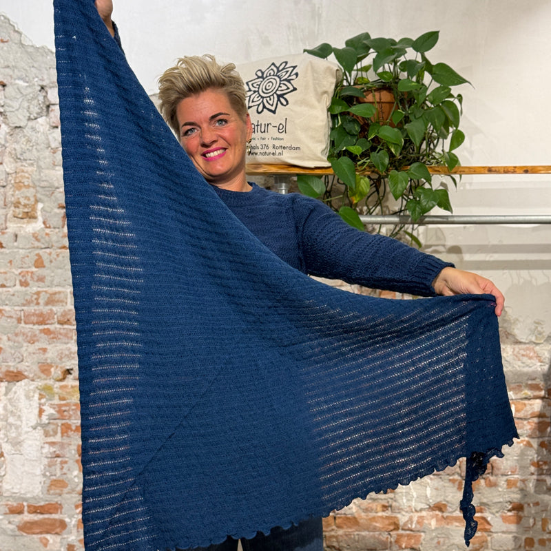 MADNESS wollen AJOUR SJAAL stola pure merino wol DONKER BLAUW