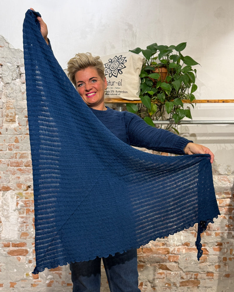 MADNESS wollen AJOUR SJAAL stola pure merino wol DONKER BLAUW