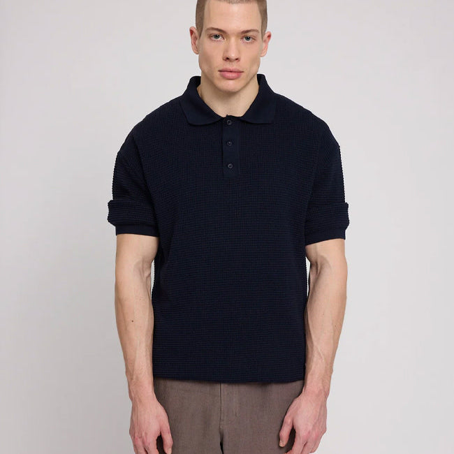 MAZINE gebreide polo shirt INDIGO van biologisch katoen
