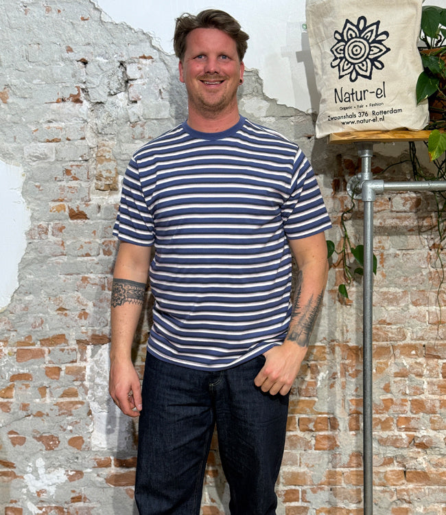 MAZINE gestreept shirt MULTI INDIGO van biologisch katoen