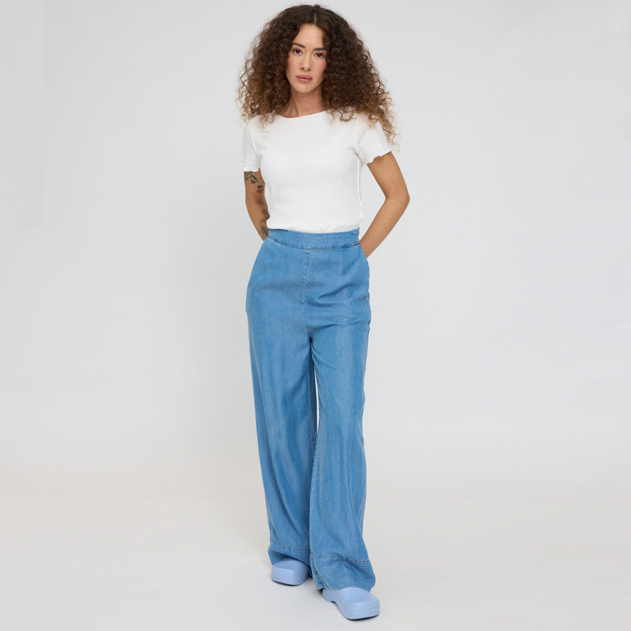 MAZINE broek met wijde pijpen LYS DARK BLUE van ecovero