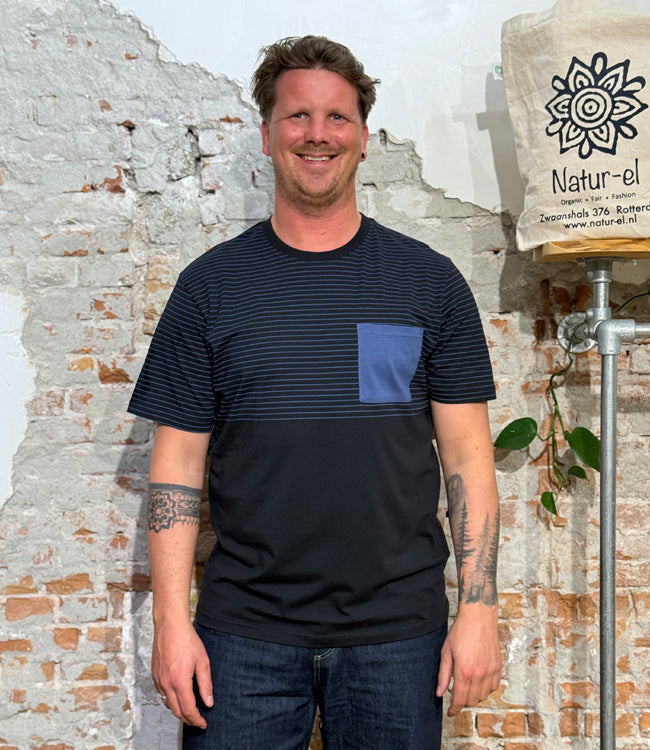 MAZINE gestreept shirt HALFWAY STRIPE van biologisch katoen