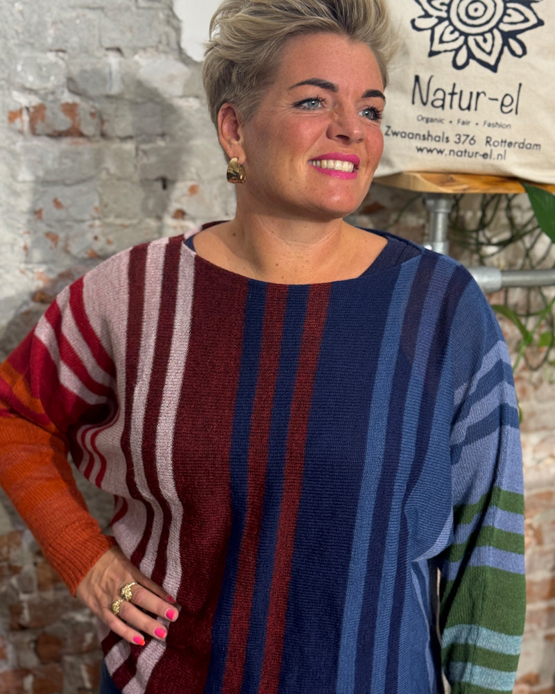 Gestreifter ALPACA Pullover mit Fledermausärmeln COLETTE MULTI