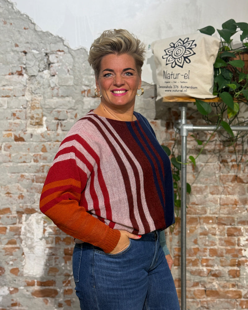 Gestreifter ALPACA Pullover mit Fledermausärmeln COLETTE MULTI