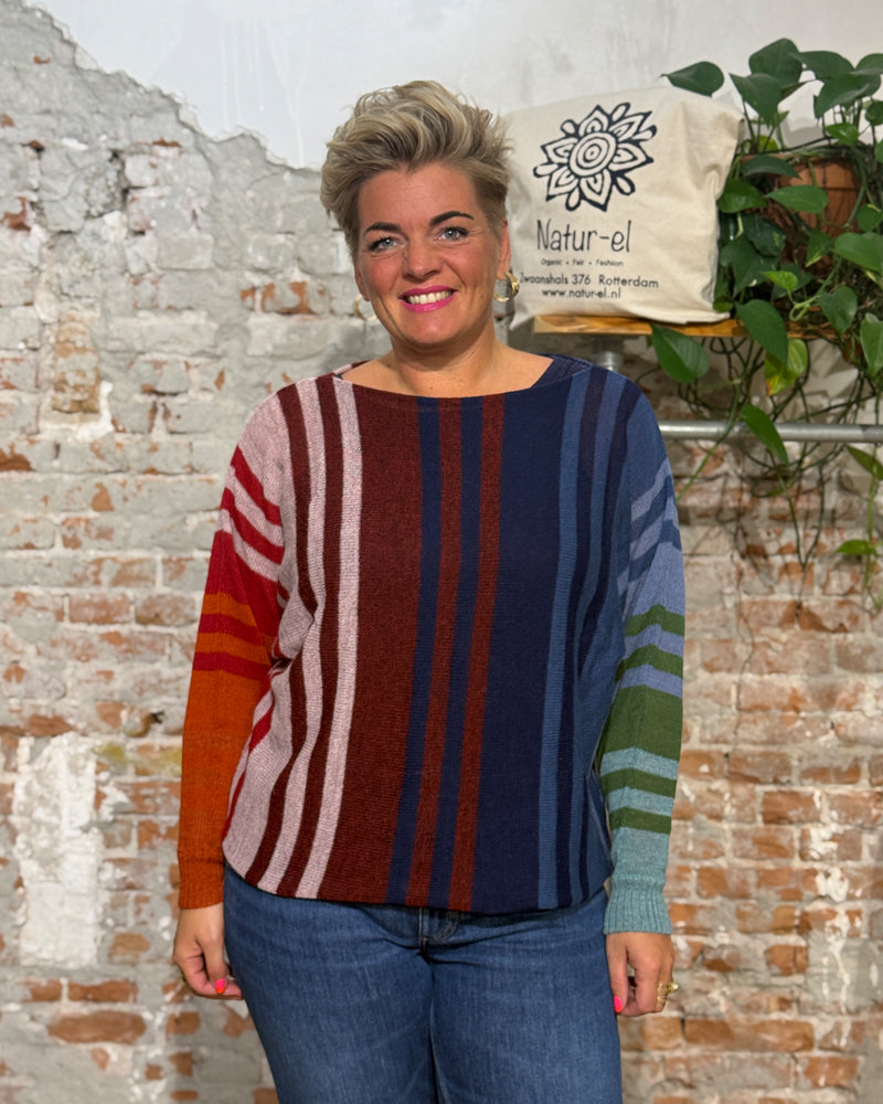 Gestreifter ALPACA Pullover mit Fledermausärmeln COLETTE MULTI