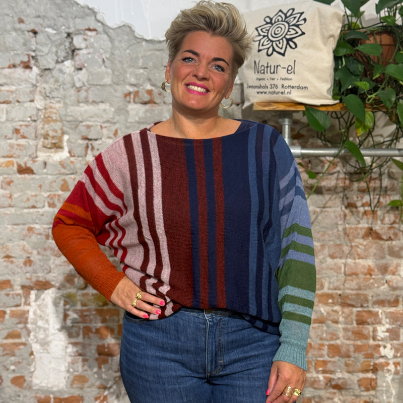 Gestreifter ALPACA Pullover mit Fledermausärmeln COLETTE MULTI