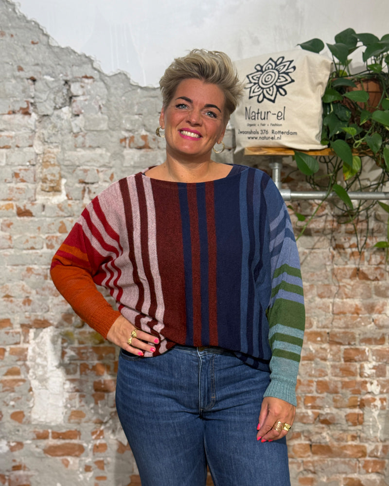 Gestreifter ALPACA Pullover mit Fledermausärmeln COLETTE MULTI