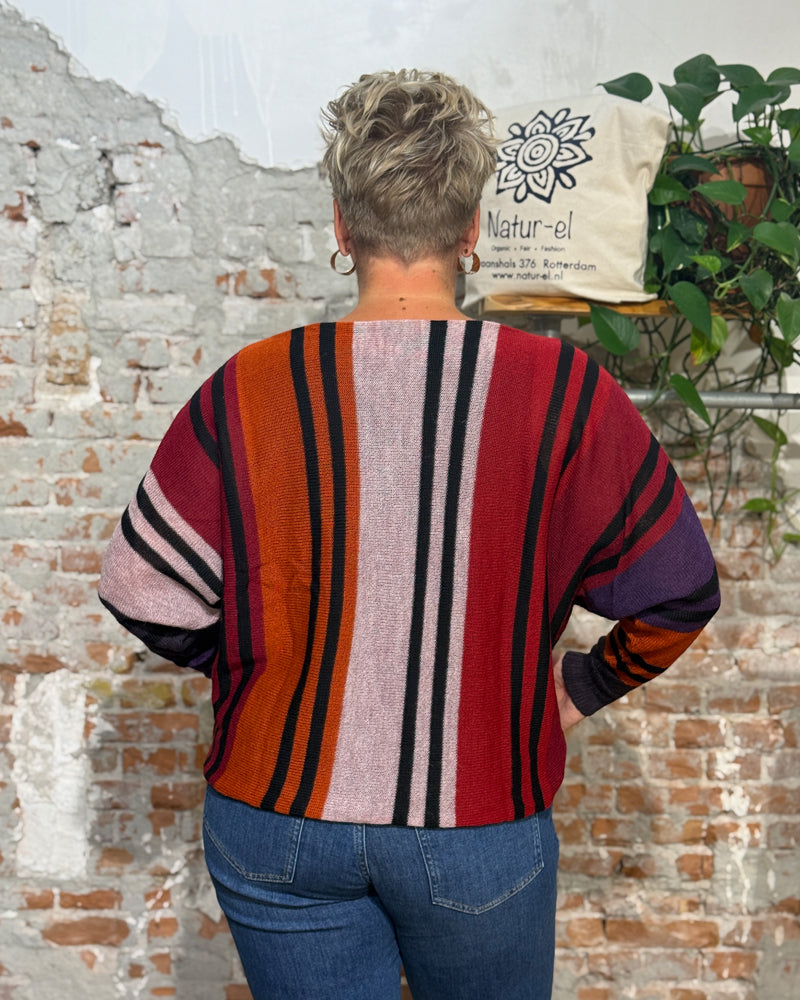 Gestreifter ALPACA Pullover mit Fledermausärmeln COLETTE RED