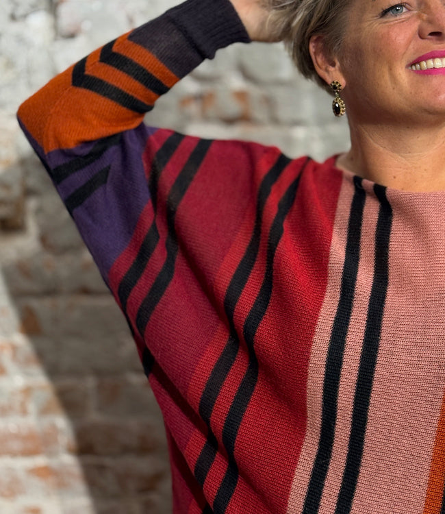 Gestreepte ALPACA trui met vleermuismouwen COLETTE RED