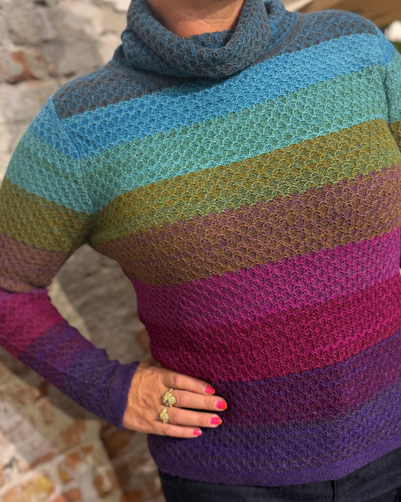 Wollen trui met col van 100% alpaca RAINBOW