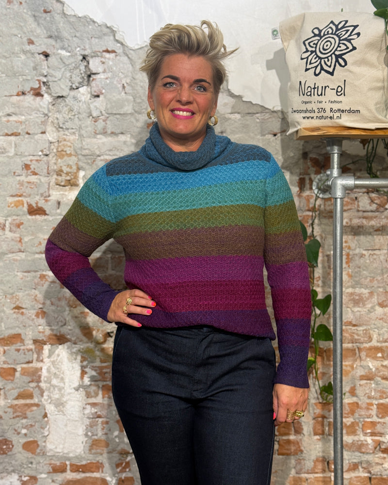 Wollen trui met col van 100% alpaca RAINBOW