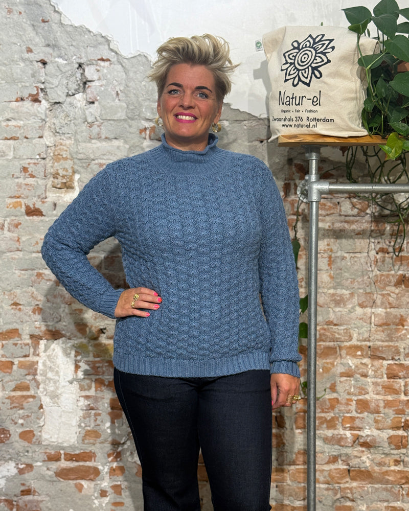 Wool sweater with stand-up collar SNOWFLAKE BLUE 100% alpaca