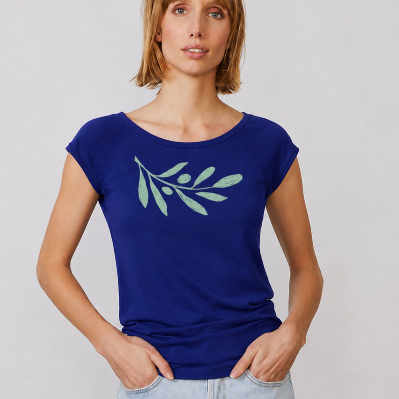 PÄÄLA shirt OLIVE BRANCH PEACOCK bamboe en biologisch katoen