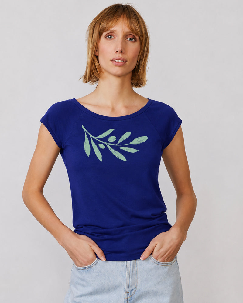 PÄÄLA shirt OLIVE BRANCH PEACOCK bamboe en biologisch katoen