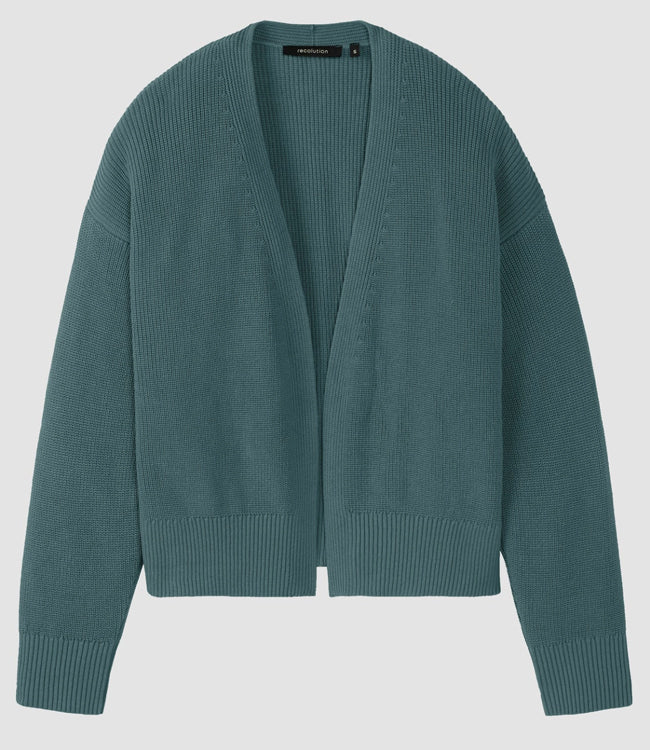 RECOLUTION openvallend vest INGA TEAL biologisch katoen