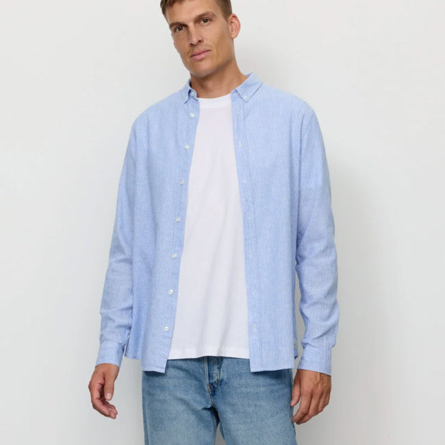 RECOLUTION overhemd YEW BLUE STRIPES biokatoen