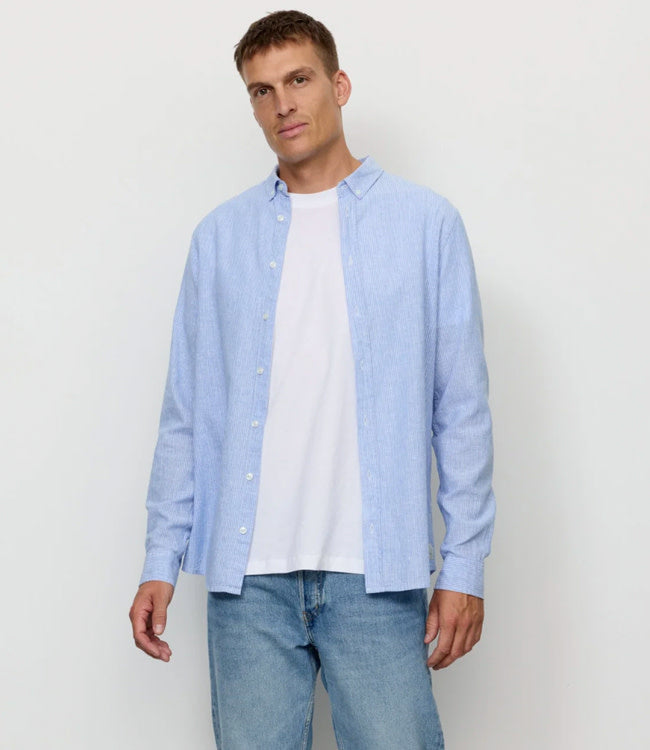 RECOLUTION overhemd YEW BLUE STRIPES biokatoen
