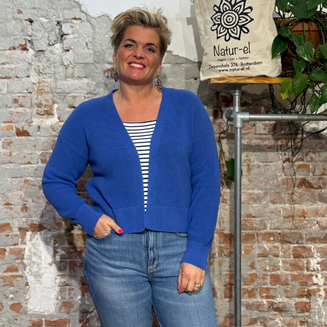 RECOLUTION openvallend vest INGA BLUE biologisch katoen