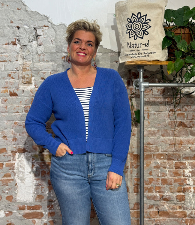 RECOLUTION openvallend vest INGA BLUE biologisch katoen