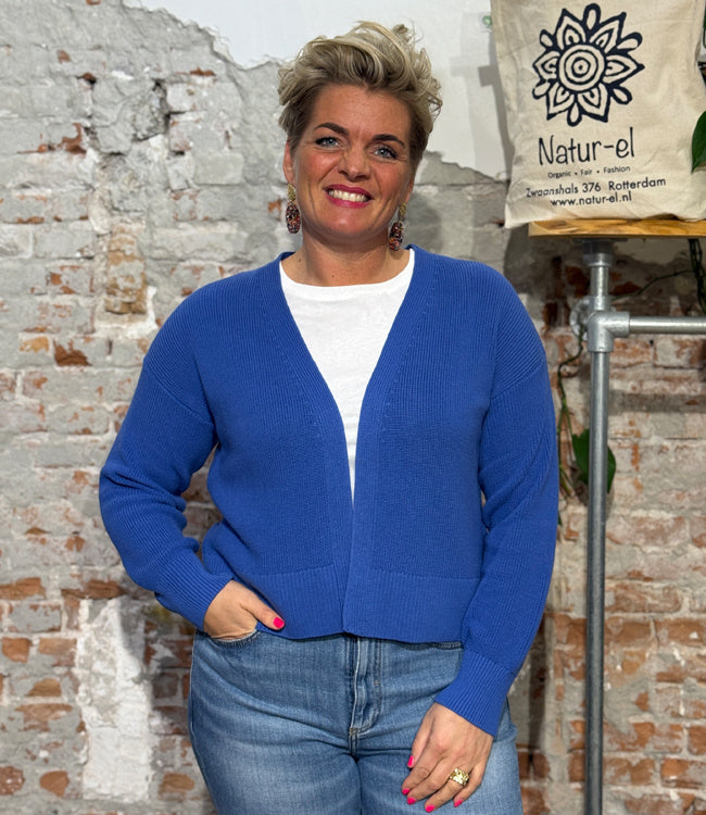 RECOLUTION openvallend vest INGA BLUE biologisch katoen