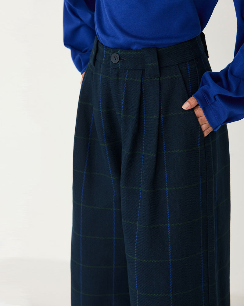 SKFK high waist pantalon NIA CHECKS met wijde pijpen biologisch katoen
