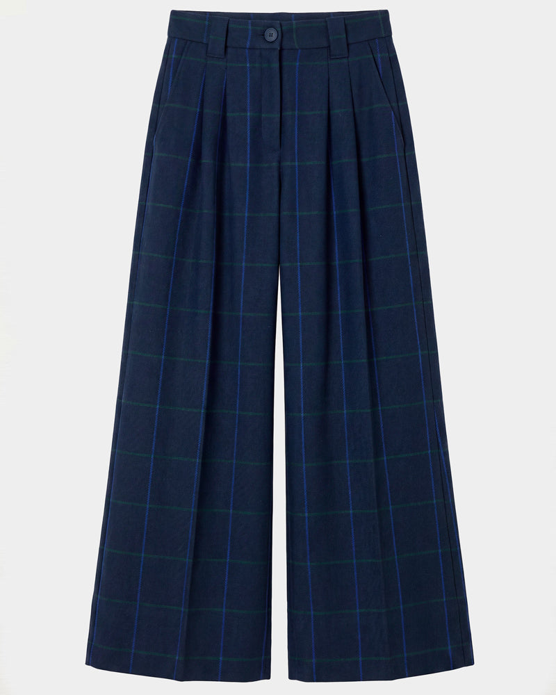 SKFK high-waisted NIA CHECKS wide-leg trousers in organic cotton