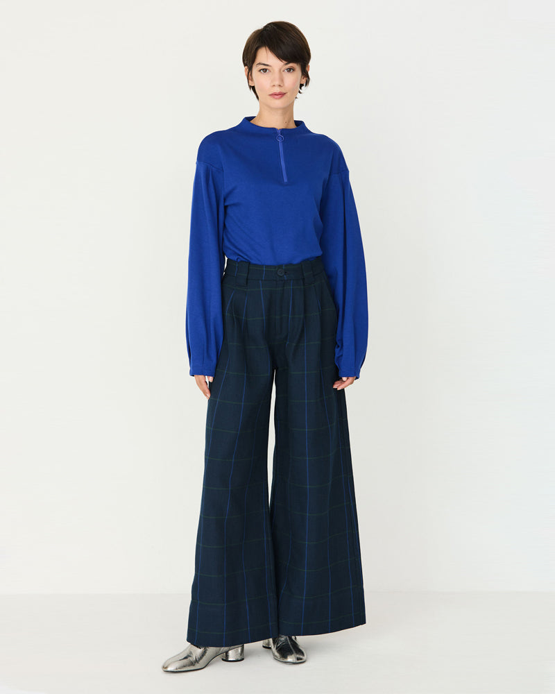 SKFK high waist pantalon NIA CHECKS met wijde pijpen biologisch katoen